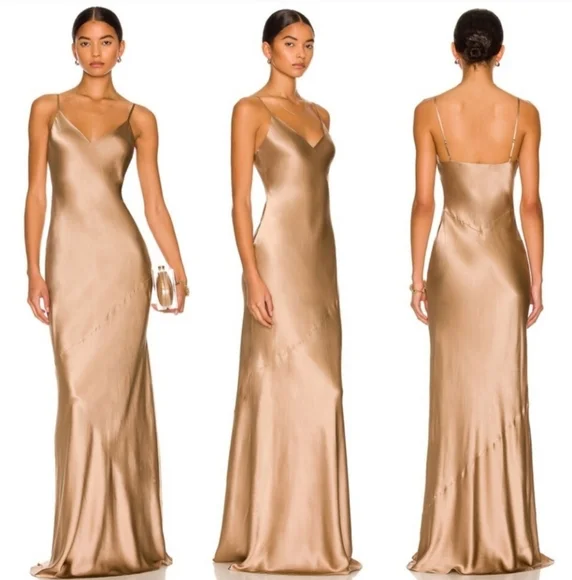 L'AGENCE | Dresses | Lagence Serita Maxi V Neck Bias Dress In Cappuccino  Nwt | Poshmark